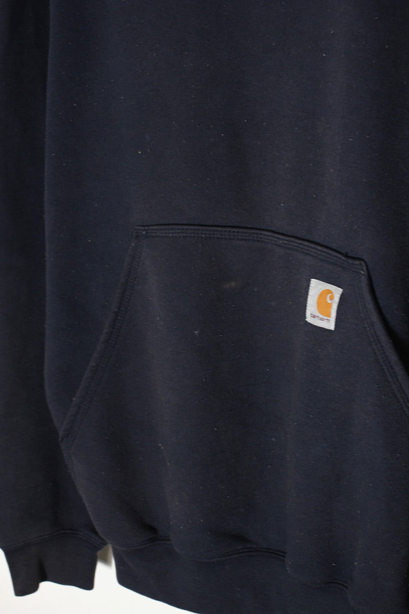PULLOVER SLEEVE PRINT SWEAT HOODIE / NAVY [SIZE: M USED]