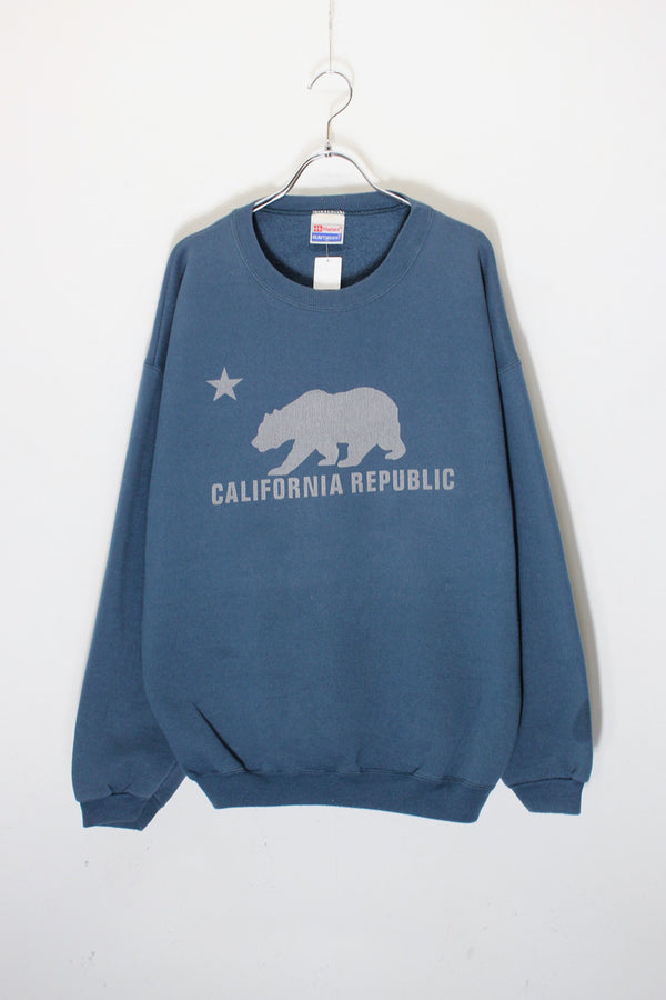 MADE IN MEXICO 90'S BEAR PRINT SWEATSHIRT / BLUE GREY [SIZE: L USED]