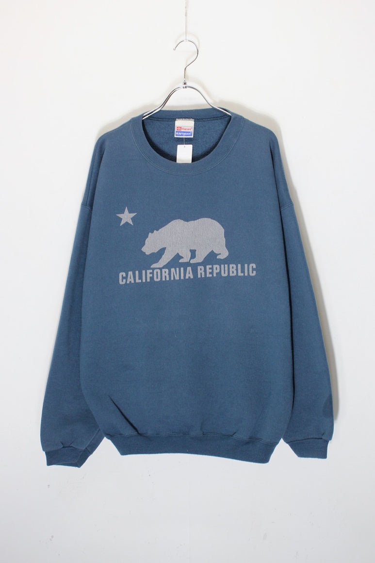 MADE IN MEXICO 90'S BEAR PRINT SWEAT SHIRT / BLUE GREY [SIZE: L USED]
