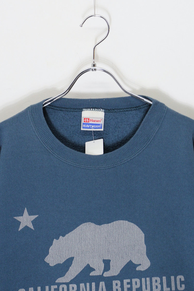 MADE IN MEXICO 90'S BEAR PRINT SWEATSHIRT / BLUE GREY [SIZE: L USED]