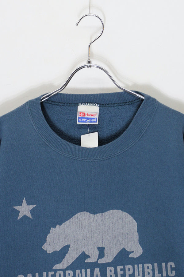 MADE IN MEXICO 90'S BEAR PRINT SWEATSHIRT / BLUE GREY [SIZE: L USED]