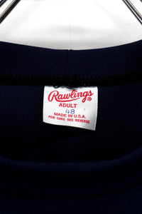 MADE IN USA 90'S NY YANKEES PULLOVER BASEBALL SHIRT / NAVY [SIZE: L相当 USED]