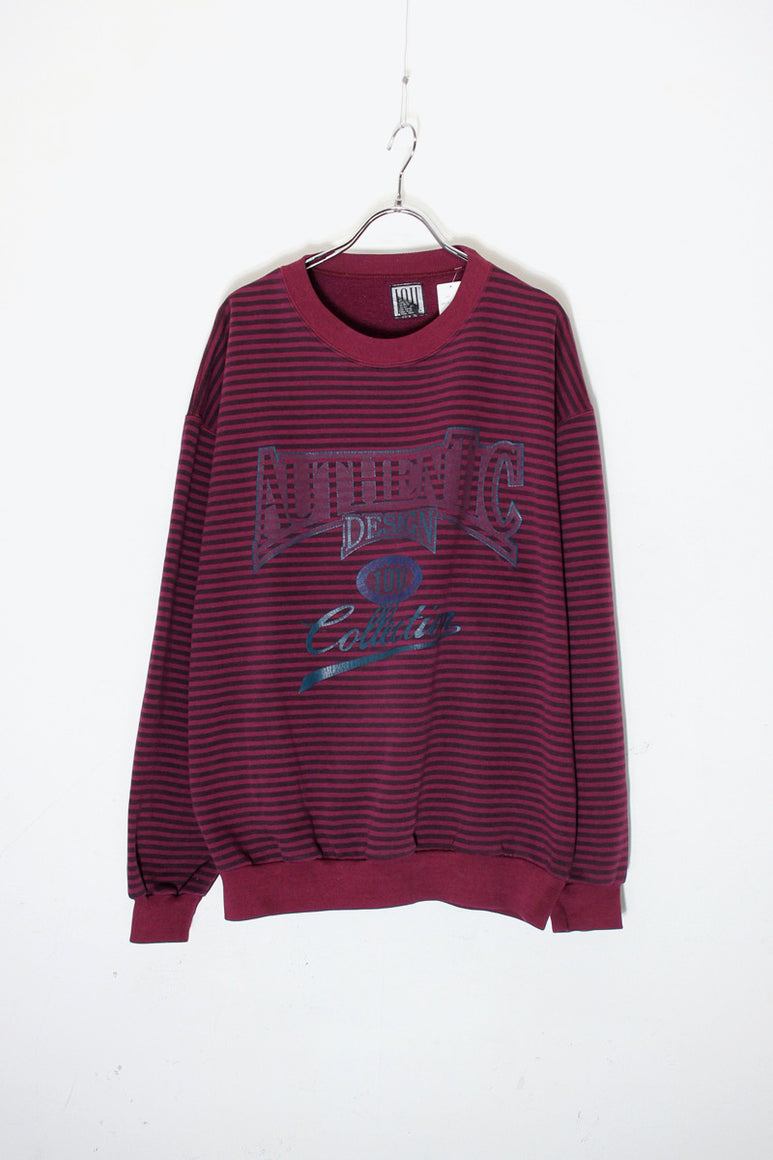 90'S LOGO PRINT BORDER SWEAT SHIRT / BURGUNDY / BLACK [SIZE: L USED]