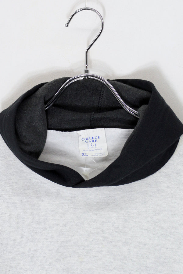 MADE IN USA 96'S TASMANIAN EMBROIDERY SWITCHING SWEAT HOODIE / GREY / BLACK [SIZE: XL USED]