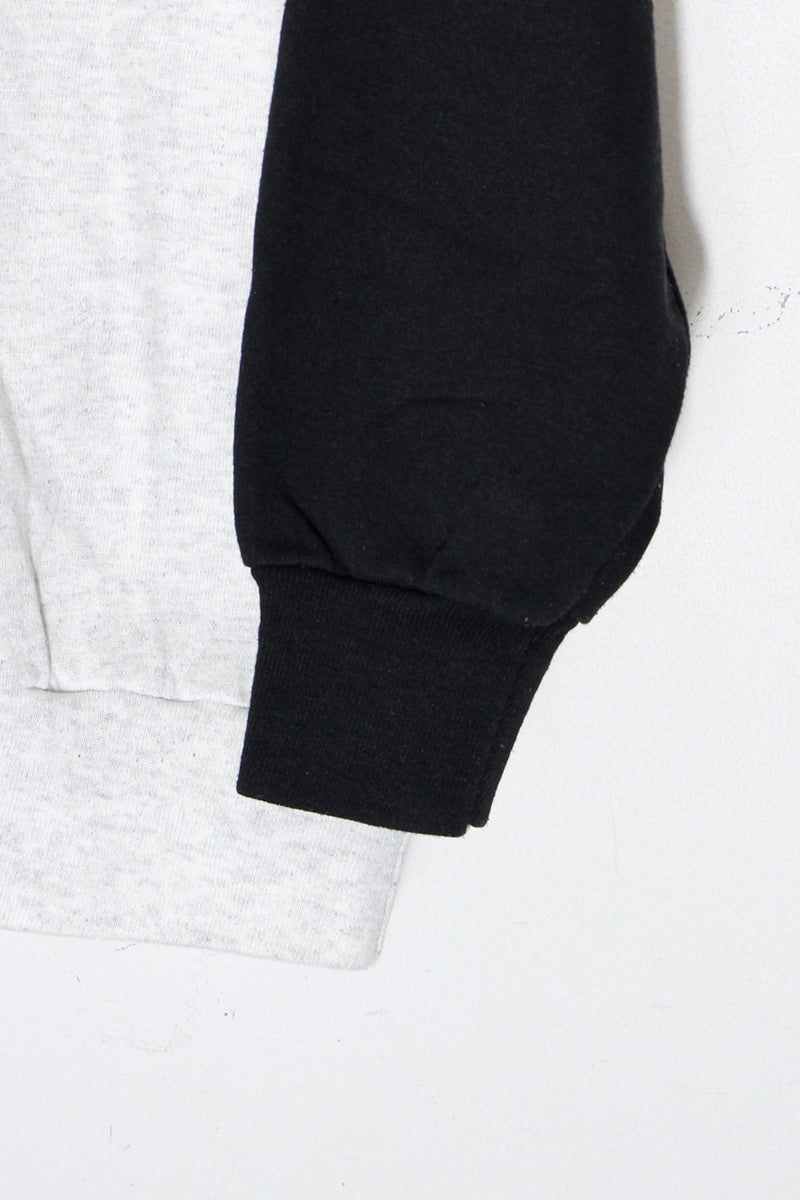 MADE IN USA 96'S TASMANIAN EMBROIDERY SWITCHING SWEAT HOODIE / GREY / BLACK [SIZE: XL USED]