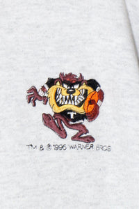 MADE IN USA 96'S TASMANIAN EMBROIDERY SWITCHING SWEAT HOODIE / GREY / BLACK [SIZE: XL USED]