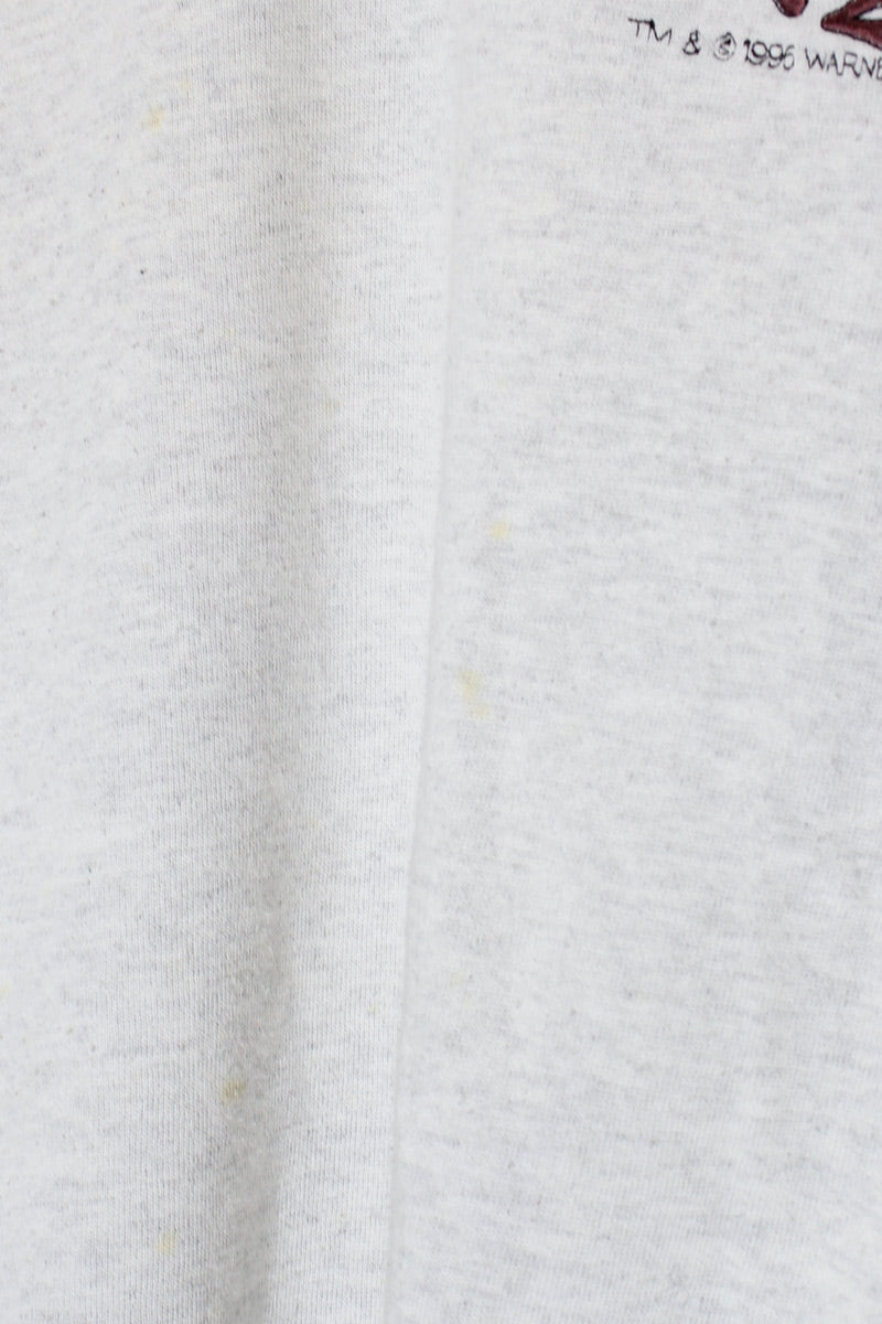 MADE IN USA 96'S TASMANIAN EMBROIDERY SWITCHING SWEAT HOODIE / GREY / BLACK [SIZE: XL USED]