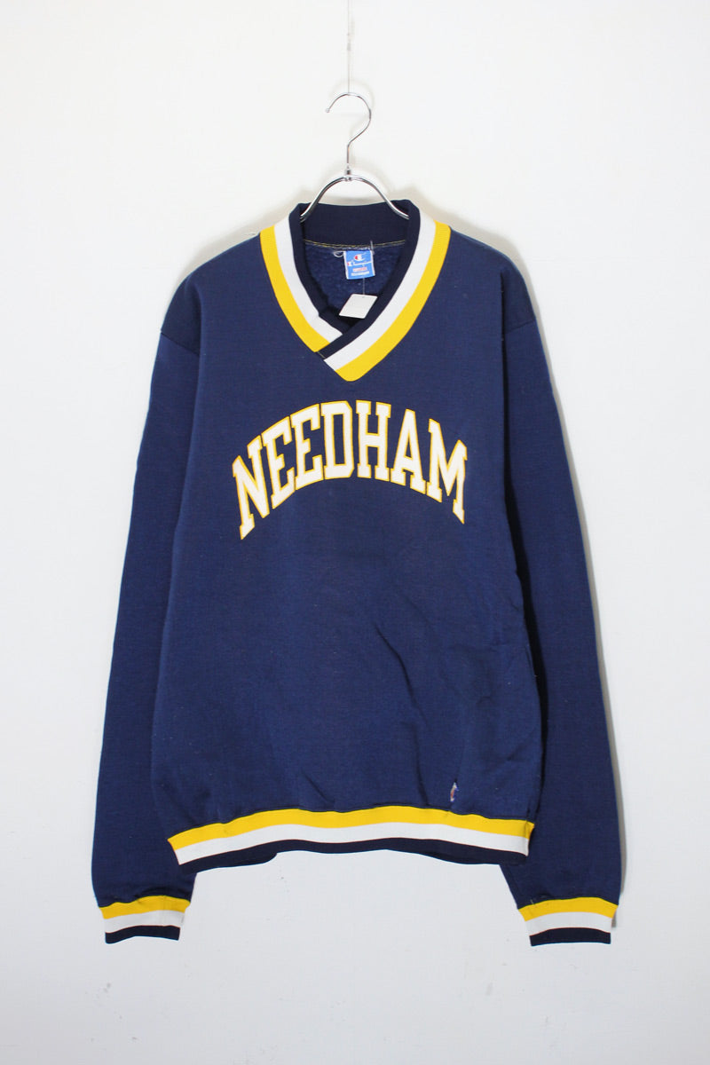 MADE IN USA 90'S NEEDHAM V-NECK SWEATSHIRT / NAVY/YELLOW [SIZE: XL USED]