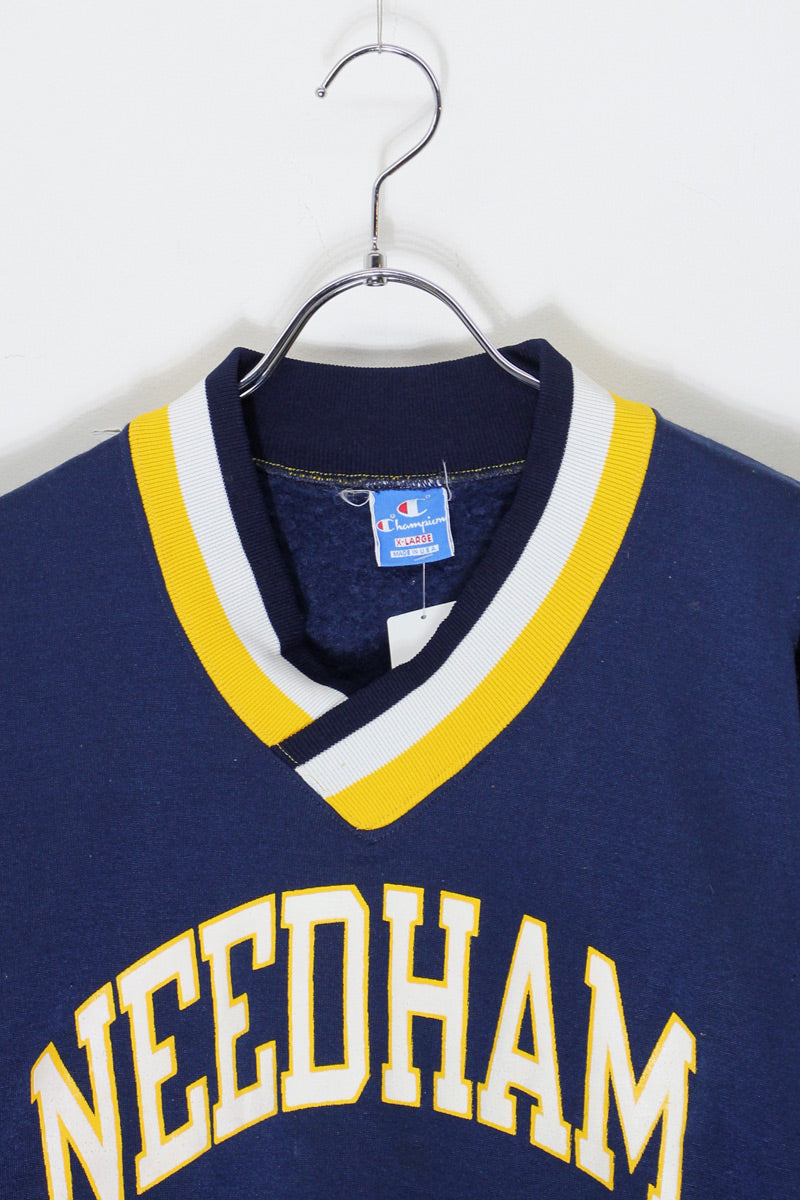MADE IN USA 90'S NEEDHAM V-NECK SWEATSHIRT / NAVY/YELLOW [SIZE: XL USED]