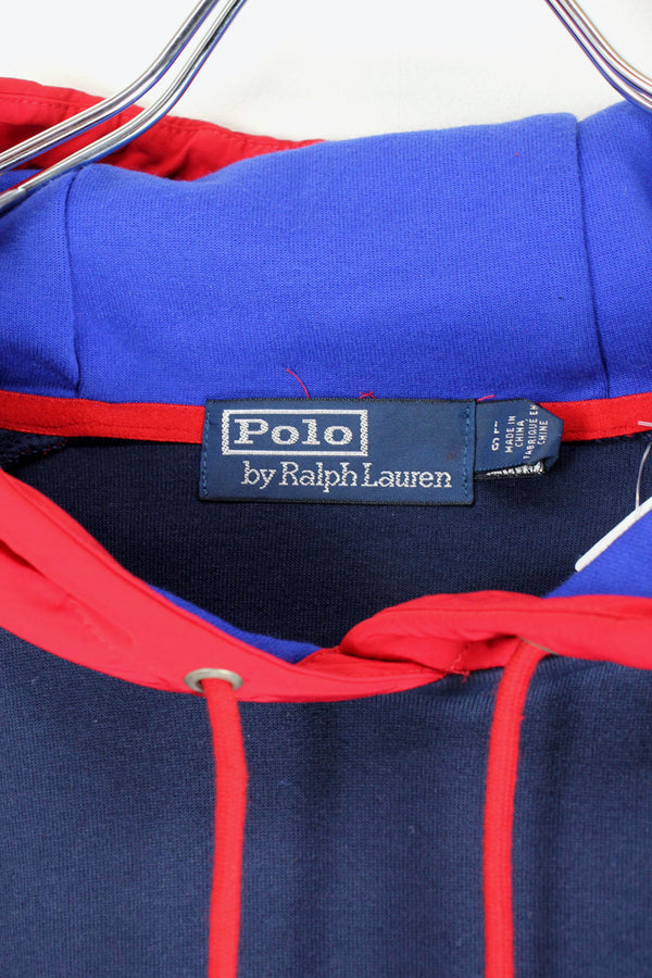 POLO HI TECH SWEAT HOODIE / RED / NAVY [SIZE: L USED]