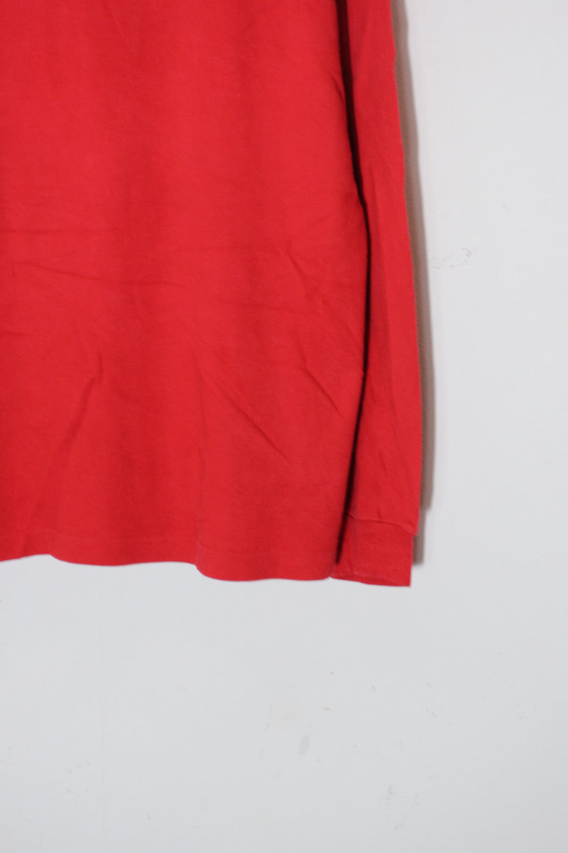 90'S L/S ONE POINT TURTLE-NECK T-SHIRT / RED [SIZE: L USED]