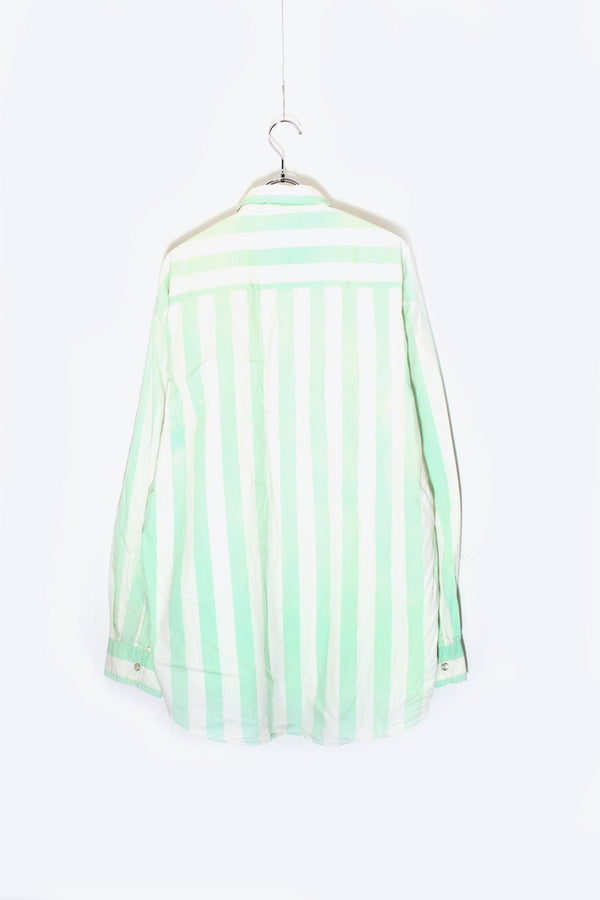 90'S L/S SNAP BUTTON STRIPE SHIRT / WHITE / GREEN [SIZE: L USED]