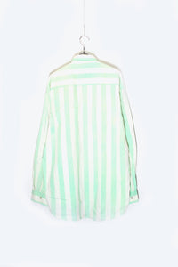 90'S L/S SNAP BUTTON STRIPE SHIRT / WHITE / GREEN [SIZE: L USED]
