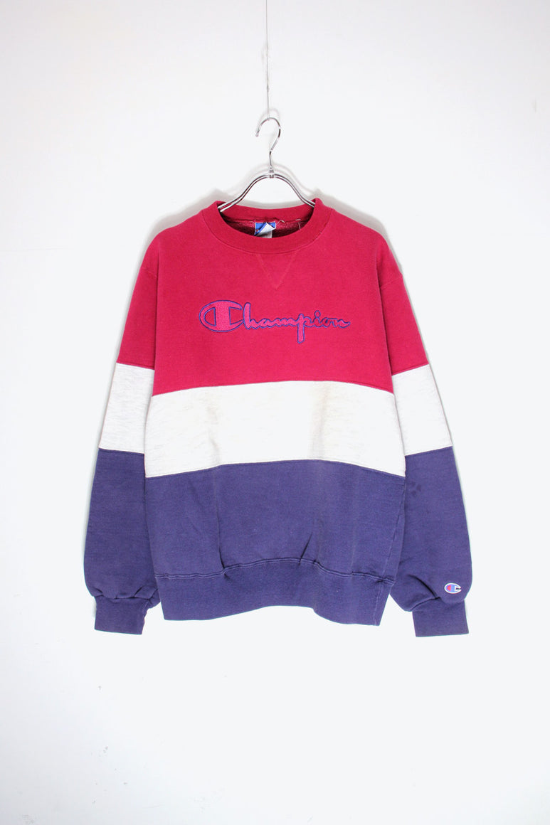 MADE IN USA 90'S SWITCH PATTERN SWEATSHIRT / RED/GRAY/NAVY [SIZE: L USED]