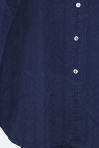 90'S L/S STAND COLLAR STRIPE SHIRT / NAVY / STRIPE [SIZE: M USED]