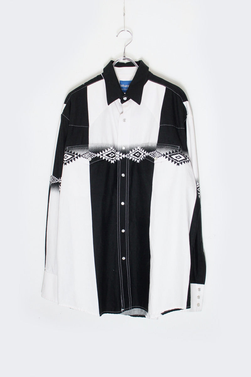 90'S L/S MEXICAN PATTERN WESTAN SHIRT / BLACK/WHITE [SIZE: L USED]