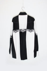 90'S L/S MEXICAN PATTERN WESTAN SHIRT / BLACK/WHITE [SIZE: L USED]
