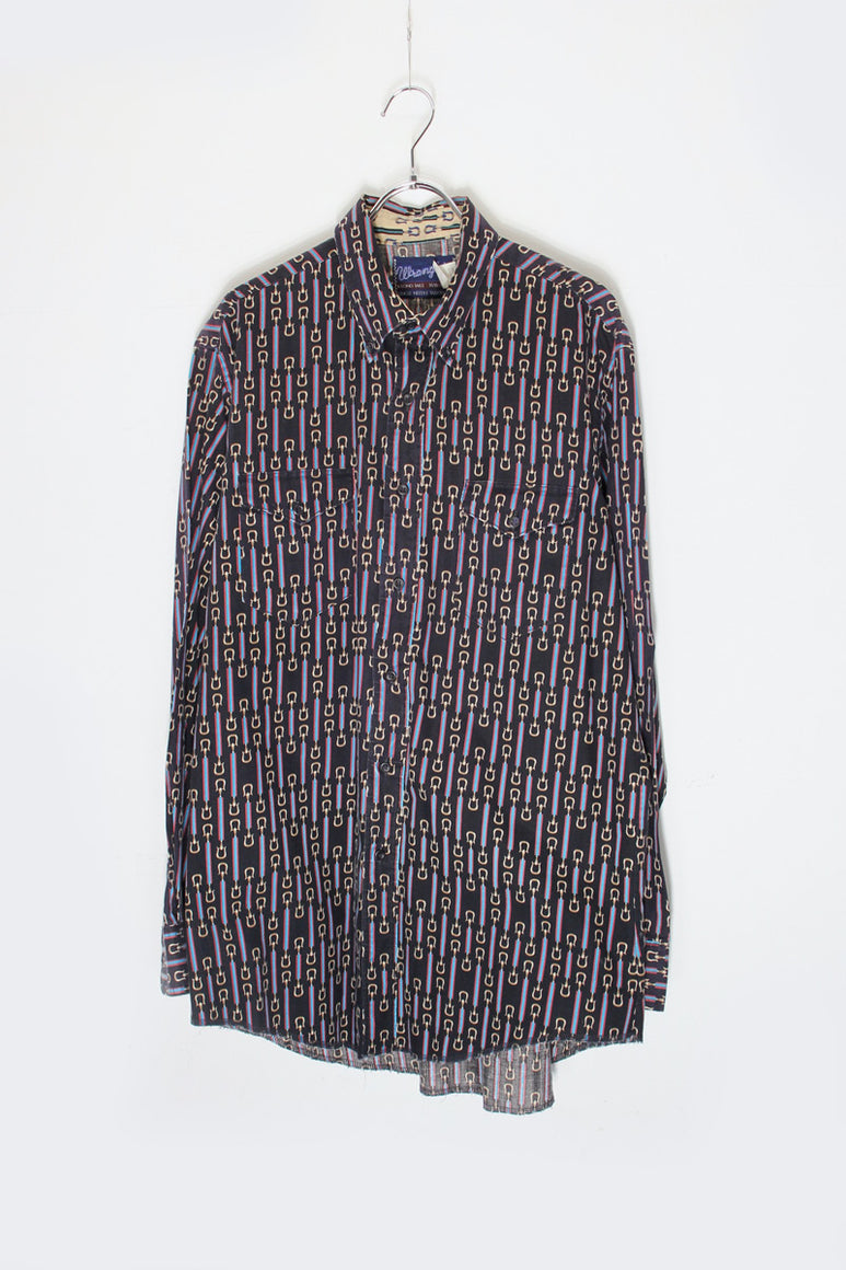 90'S L/S PATTERN SHIRT / BLACK/MULTI [SIZE: XL USED]