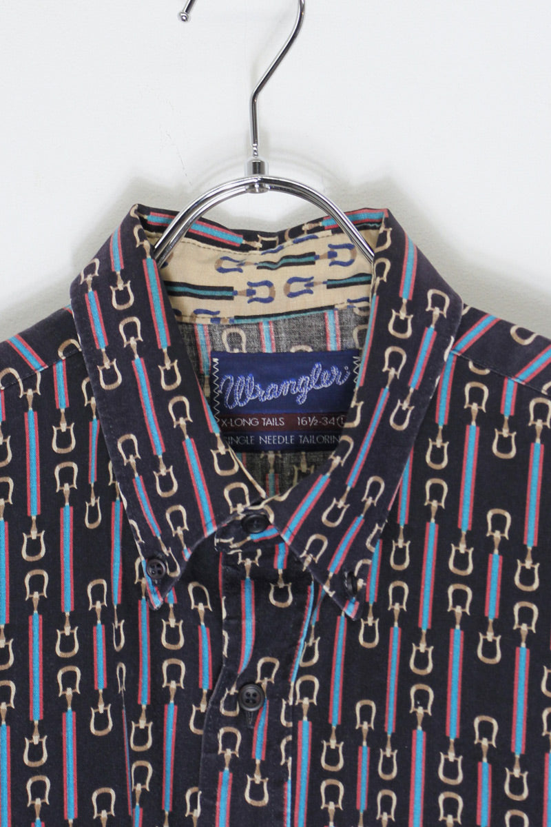 90'S L/S PATTERN SHIRT / BLACK/MULTI [SIZE: XL USED]