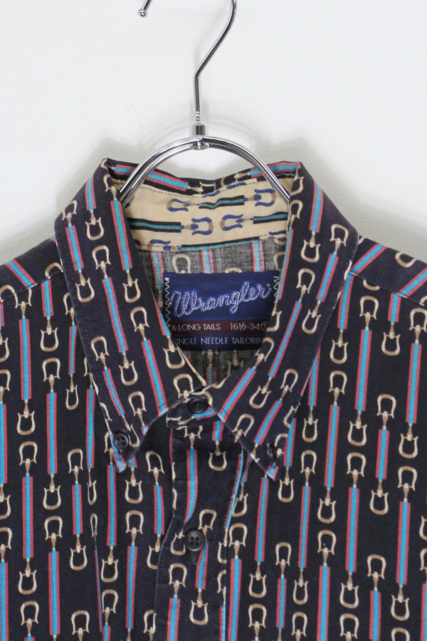 90'S L/S PATTERN SHIRT / BLACK/MULTI [SIZE: XL USED]