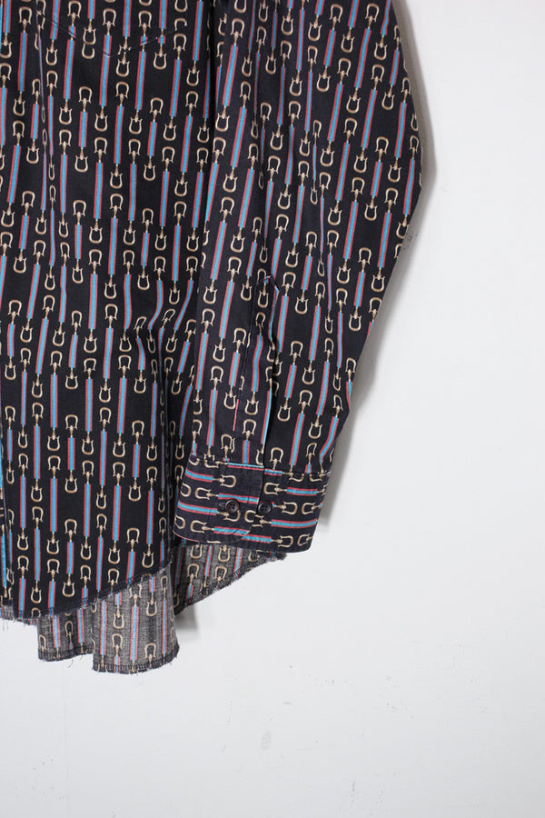 90'S L/S PATTERN SHIRT / BLACK/MULTI [SIZE: XL USED]