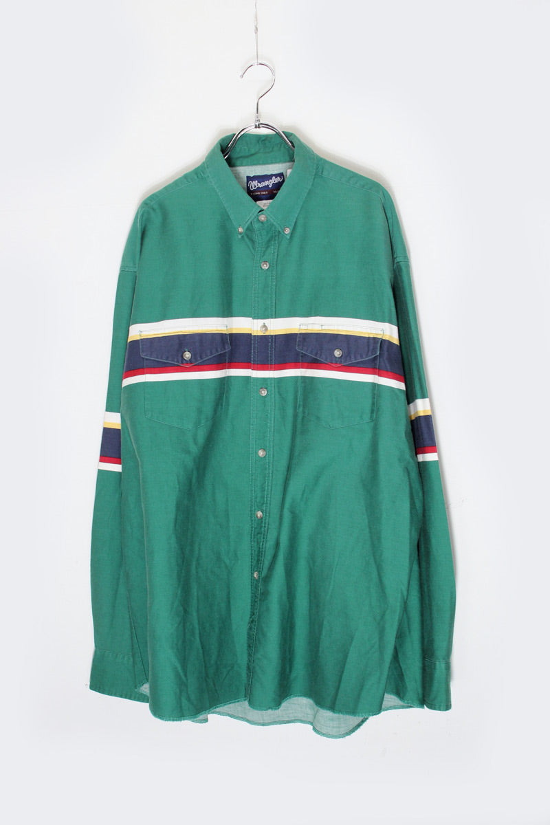 90'S L/S BORDER BD SHIRT / GREEN/MULTI [SIZE: XL USED]