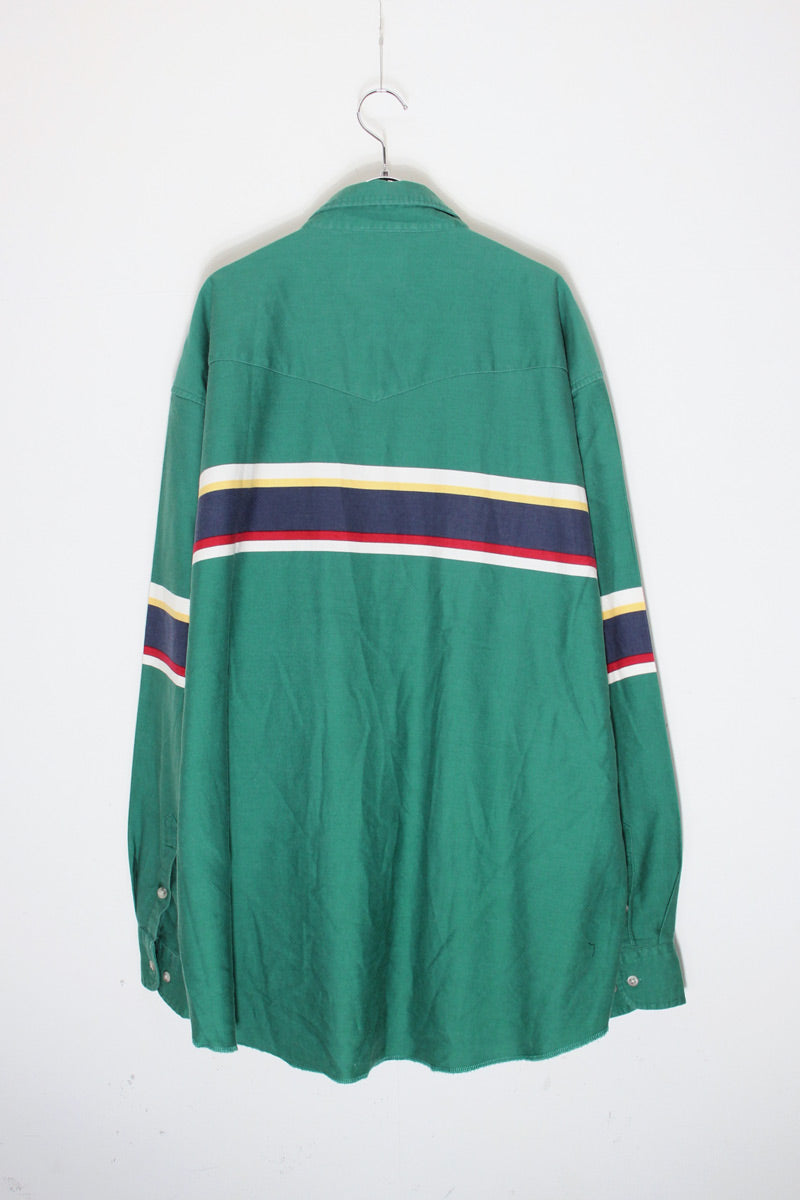 90'S L/S BORDER BD SHIRT / GREEN/MULTI [SIZE: XL USED]