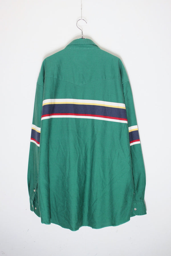 90'S L/S BORDER BD SHIRT / GREEN/MULTI [SIZE: XL USED]