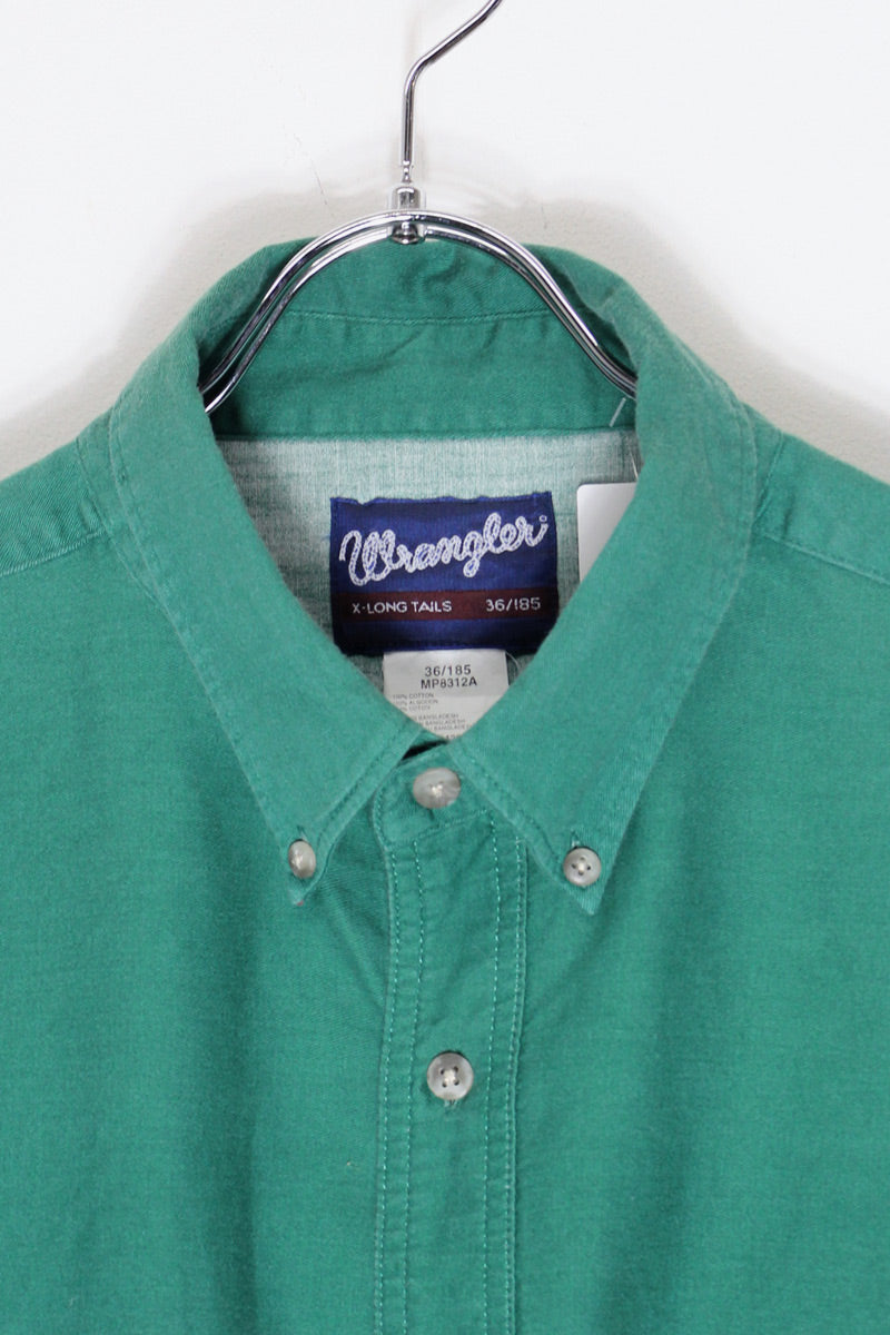90'S L/S BORDER BD SHIRT / GREEN/MULTI [SIZE: XL USED]