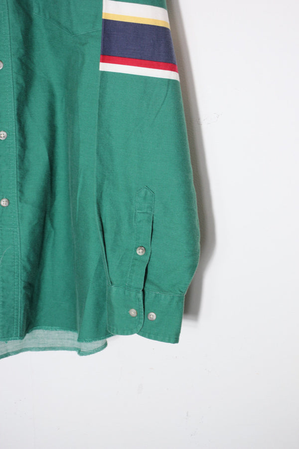90'S L/S BORDER BD SHIRT / GREEN/MULTI [SIZE: XL USED]