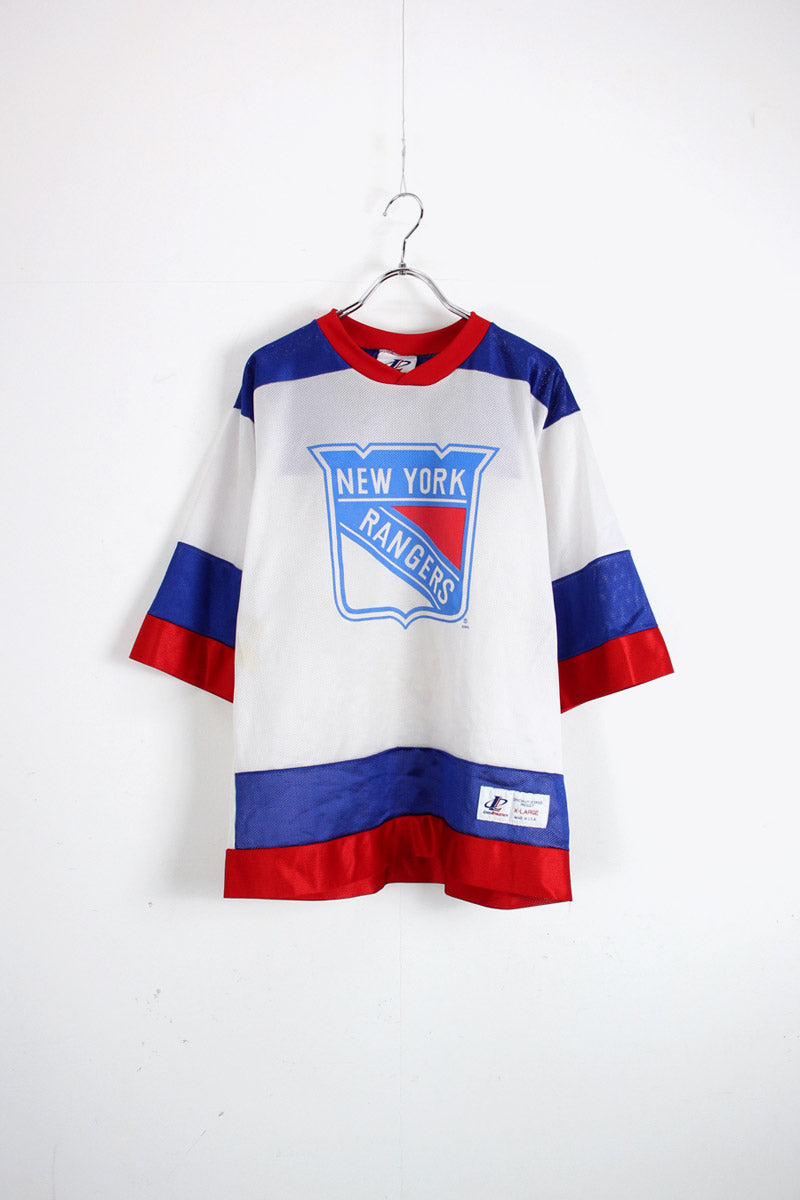 MADE IN USA 90'S NY RANGERS MESH GAME SHIRT / BLUE / WHITE / RED [SIZE: XL USED]