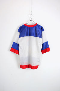 MADE IN USA 90'S NY RANGERS MESH GAME SHIRT / BLUE / WHITE / RED [SIZE: XL USED]