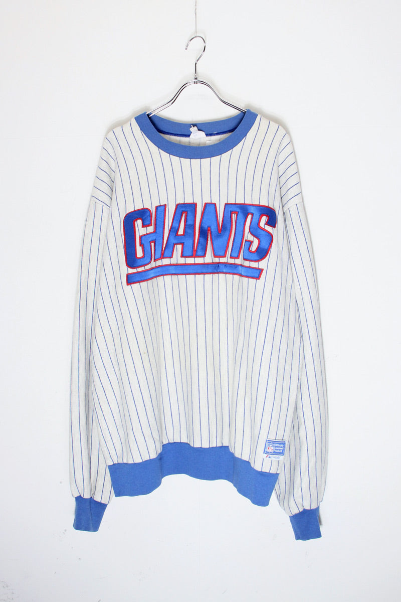 MADE IN USA 90'S MLB NY GIANTS EMBROIDERED STRIPED SWEATSHIRT / GREY/BLUE [SIZE: XL USED]