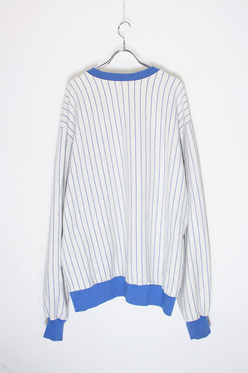 MADE IN USA 90'S MLB NY GIANTS EMBROIDERED STRIPED SWEATSHIRT / GREY/BLUE [SIZE: XL USED]