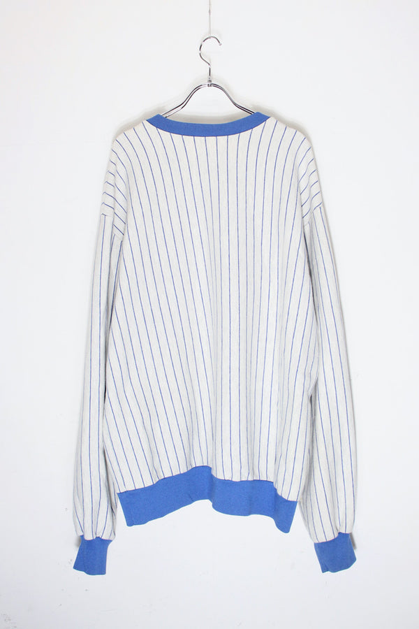 MADE IN USA 90'S MLB NY GIANTS EMBROIDERED STRIPED SWEATSHIRT / GREY/BLUE [SIZE: XL USED]