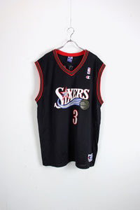 SIXERS IVERSON 3 SLEEVELESS GAME SHIRT / BLACK / RED [SIZE: L USED]