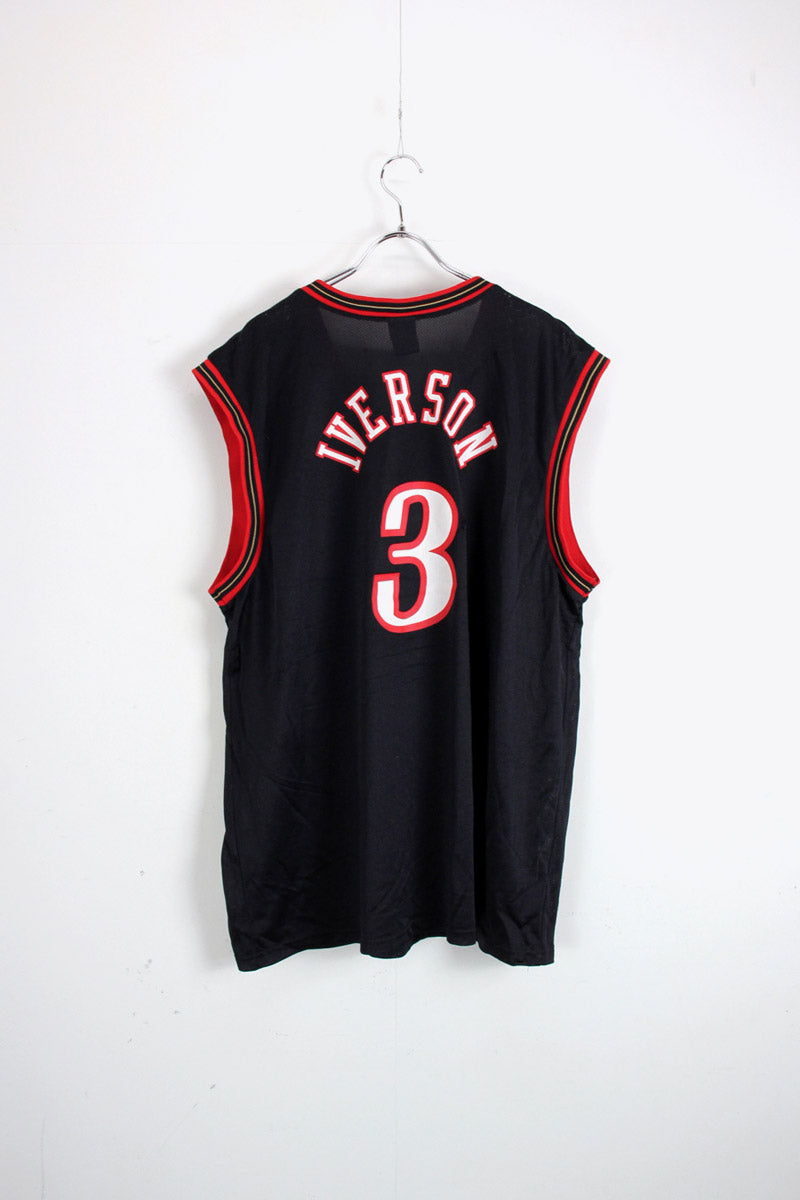 SIXERS IVERSON 3 SLEEVELESS GAME SHIRT / BLACK / RED [SIZE: L USED]