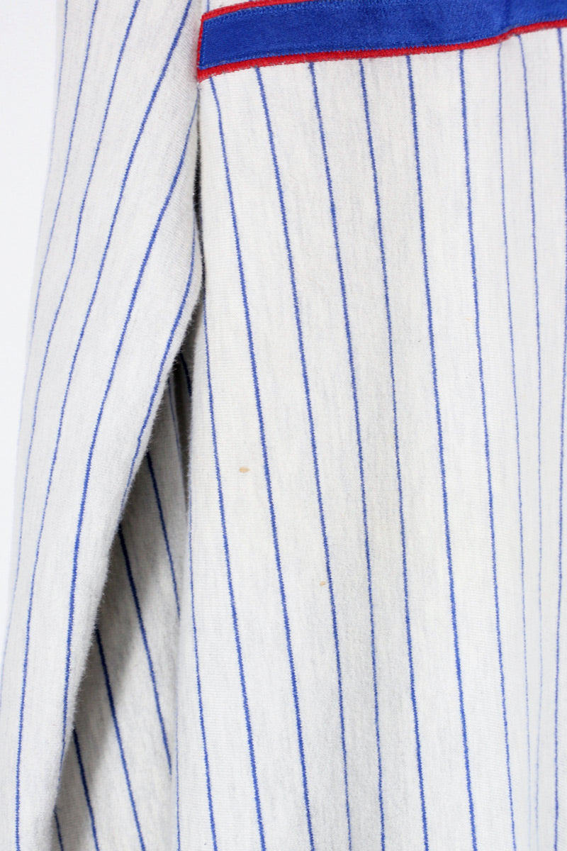 MADE IN USA 90'S MLB NY GIANTS EMBROIDERED STRIPED SWEATSHIRT / GREY/BLUE [SIZE: XL USED]