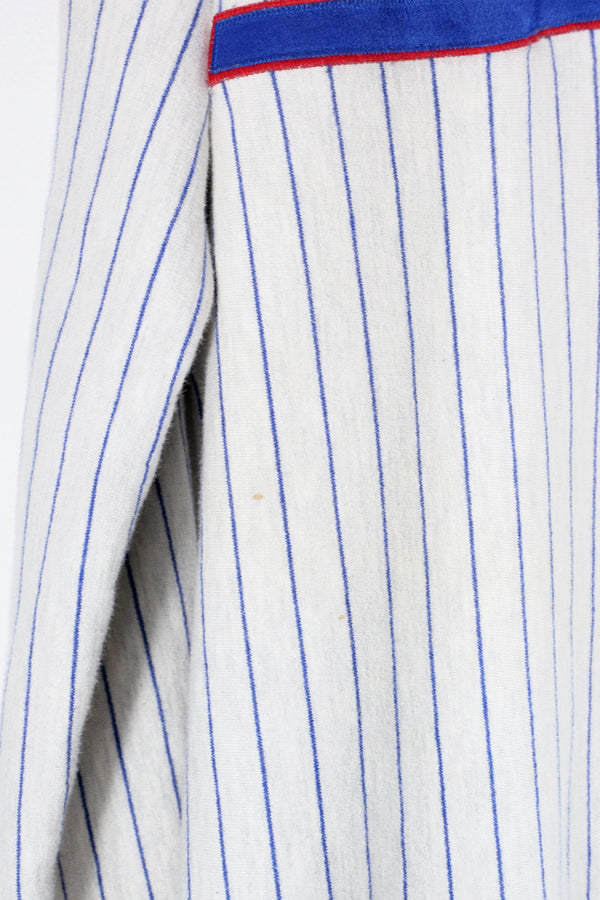MADE IN USA 90'S MLB NY GIANTS EMBROIDERED STRIPED SWEATSHIRT / GREY/BLUE [SIZE: XL USED]