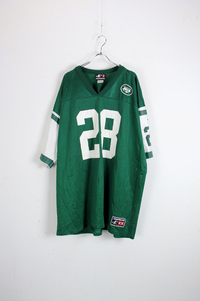 90'S MARTIN 28 NY JETS GAME SHIRT / GREEN [SIZE: XXL USED]