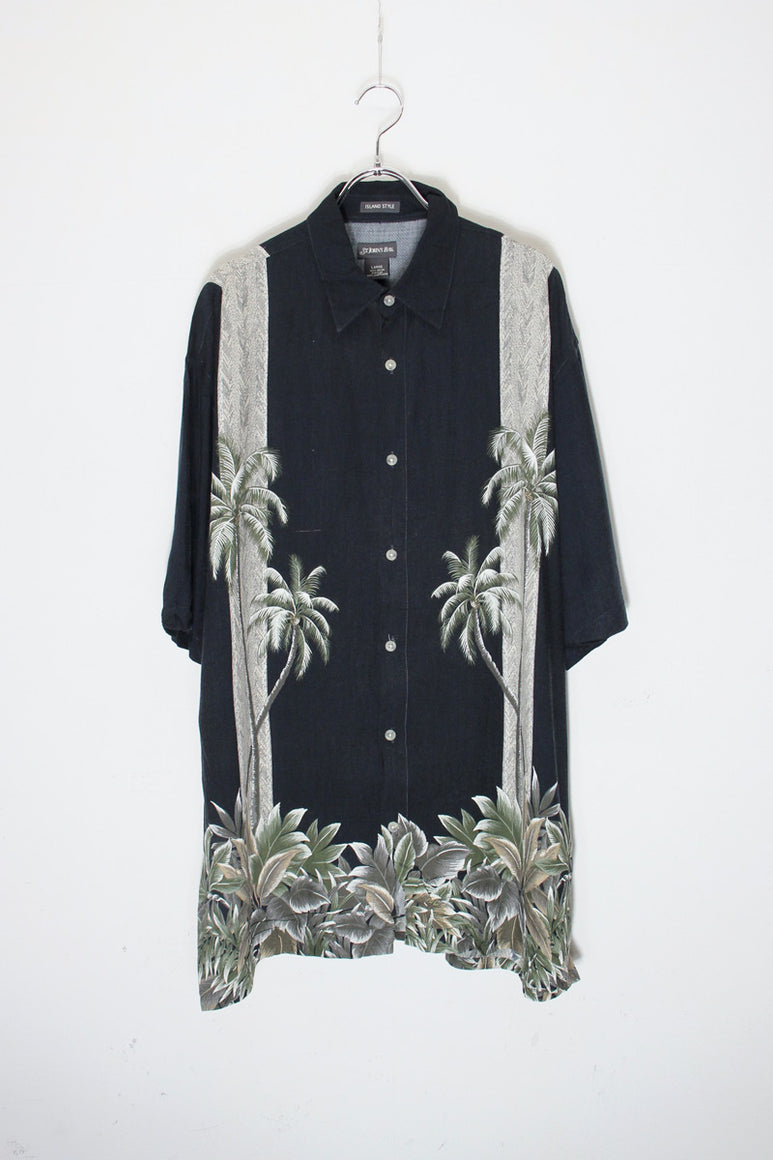 90'S S/S RAYON HAWAIIAN SHIRT / BLACK [SIZE: L USED]