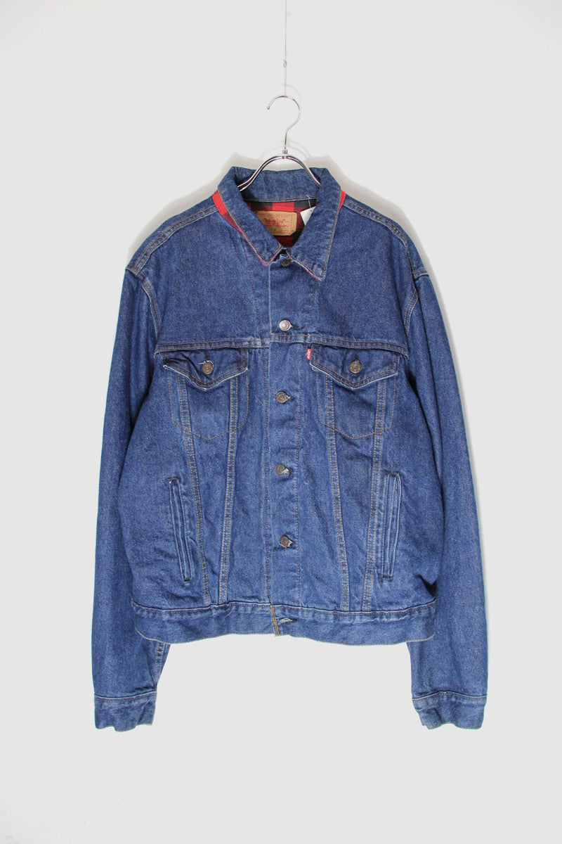 MADE IN USA 90'S 71411-0816 DENIM JACKET W/COTTON CHECK LINER / INDIGO [SIZE: M相当 USED]