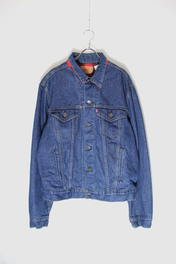 MADE IN USA 90'S 71411-0816 DENIM JACKET W/COTTON CHECK LINER / INDIGO [SIZE: M Equivalent USED]