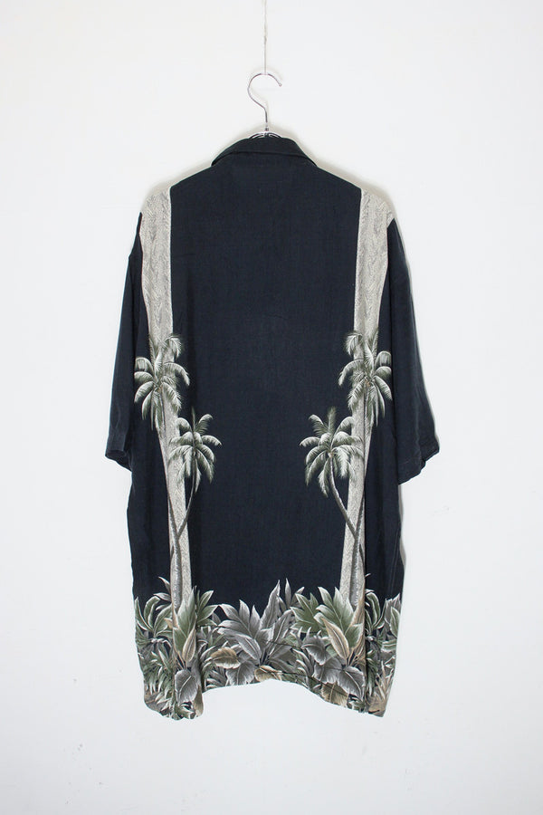 90'S S/S RAYON HAWAIIAN SHIRT / BLACK [SIZE: L USED]