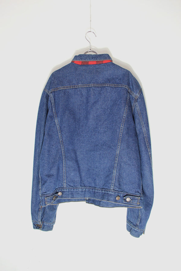 MADE IN USA 90'S 71411-0816 DENIM JACKET W/COTTON CHECK LINER / INDIGO [SIZE: M Equivalent USED]