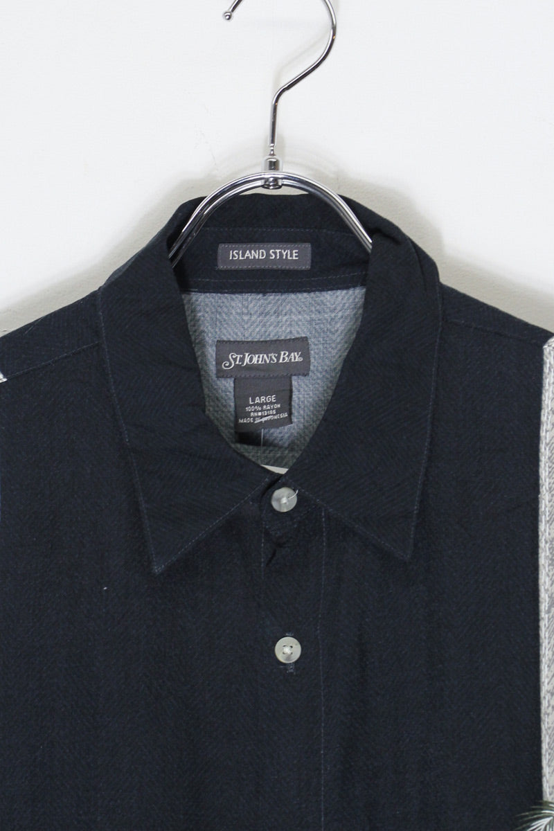 90'S S/S RAYON HAWAIIAN SHIRT / BLACK [SIZE: L USED]
