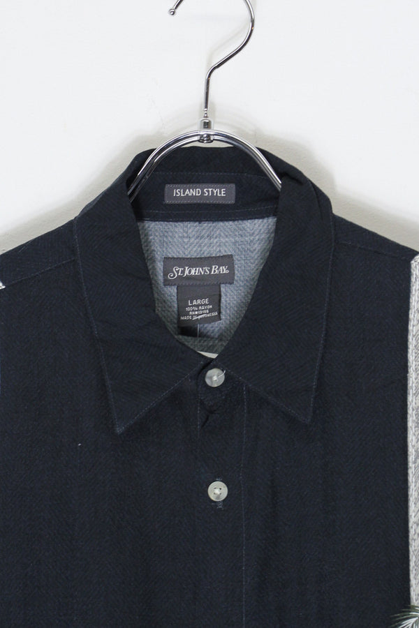 90'S S/S RAYON HAWAIIAN SHIRT / BLACK [SIZE: L USED]