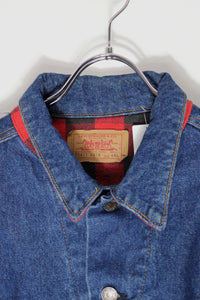 MADE IN USA 90'S 71411-0816 DENIM JACKET W/COTTON CHECK LINER / INDIGO [SIZE: M相当 USED]