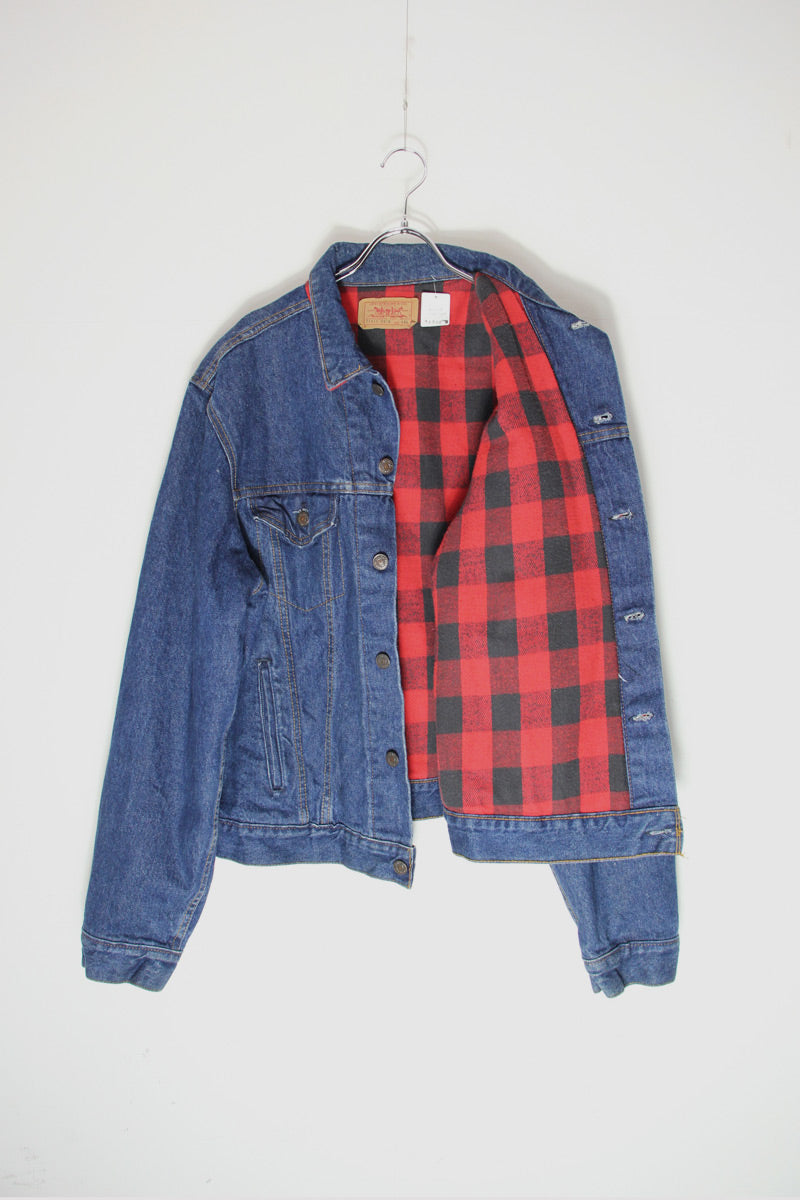 MADE IN USA 90'S 71411-0816 DENIM JACKET W/COTTON CHECK LINER / INDIGO [SIZE: M相当 USED]