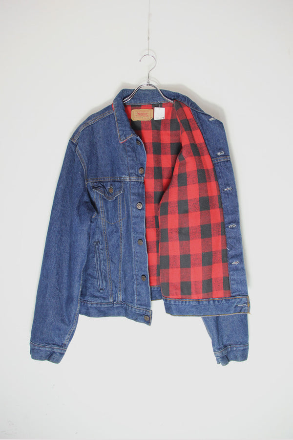 MADE IN USA 90'S 71411-0816 DENIM JACKET W/COTTON CHECK LINER / INDIGO [SIZE: M Equivalent USED]
